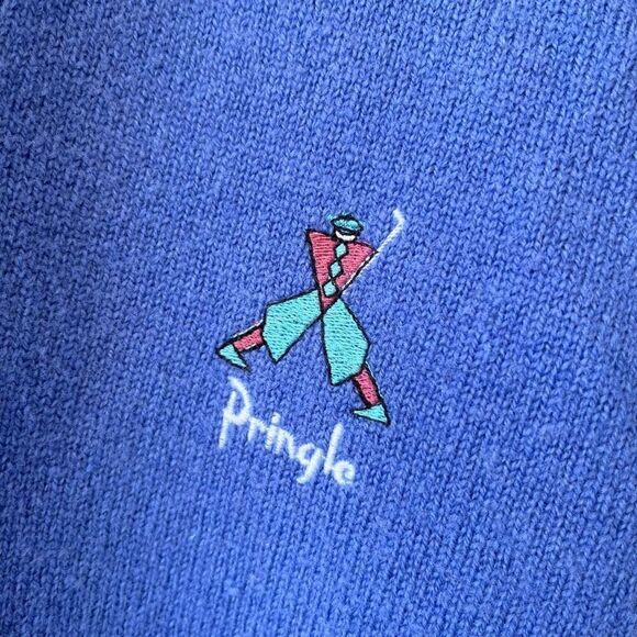 VTG Pringle of Scotland Periwinkle Wool Golf Sweater Men’s L XL Made in Scotland - Picture 2 of 9
